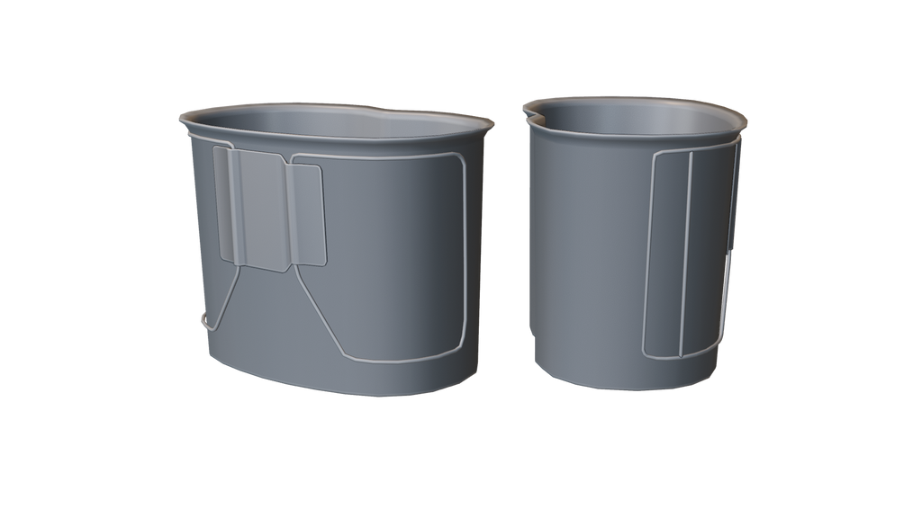 Canteen Cup 3D Model - Worn Military Butterfly Handle Pot BlackBladeDesign