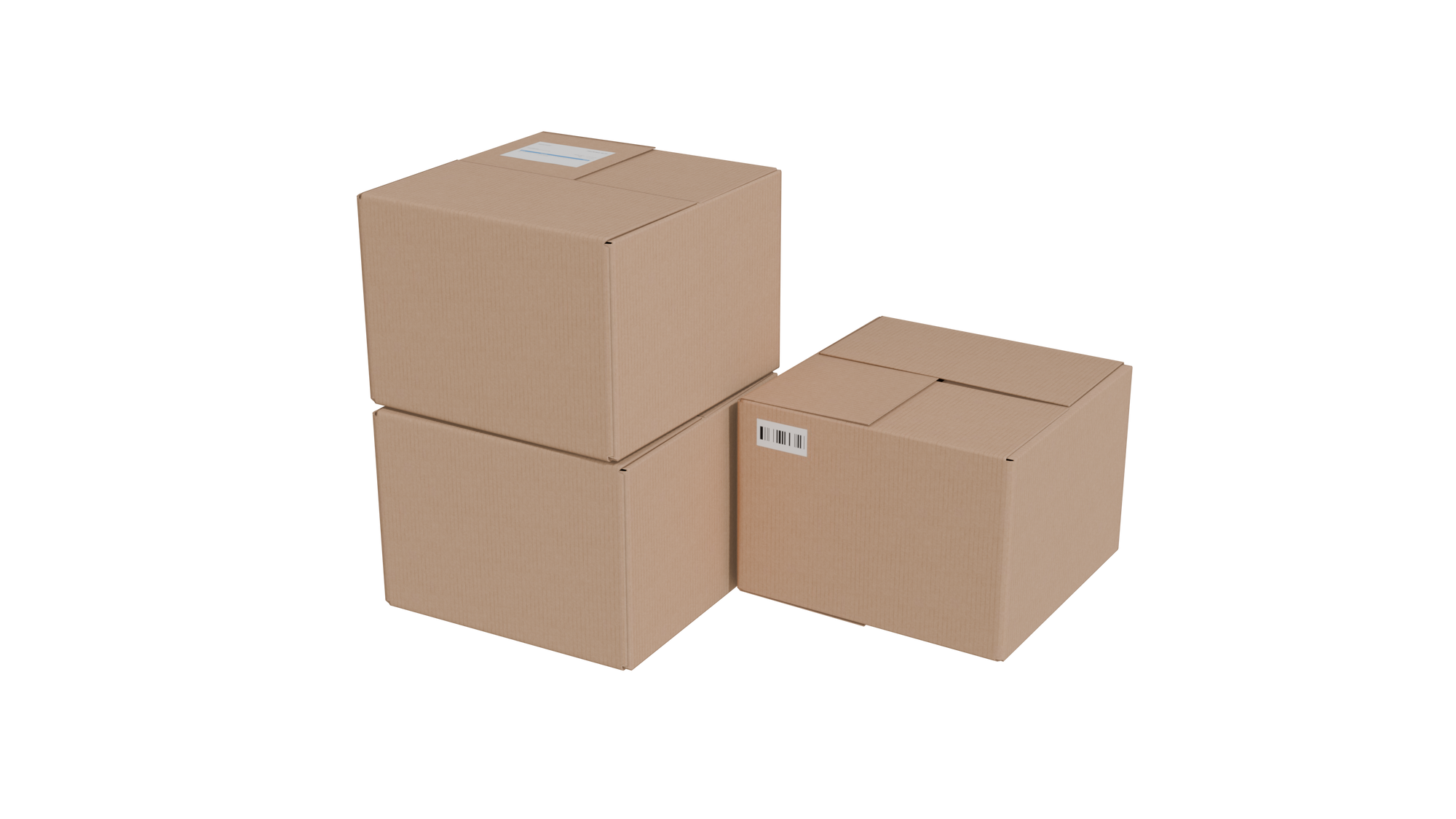 Three stacked cardboard boxes on a white background 3d model